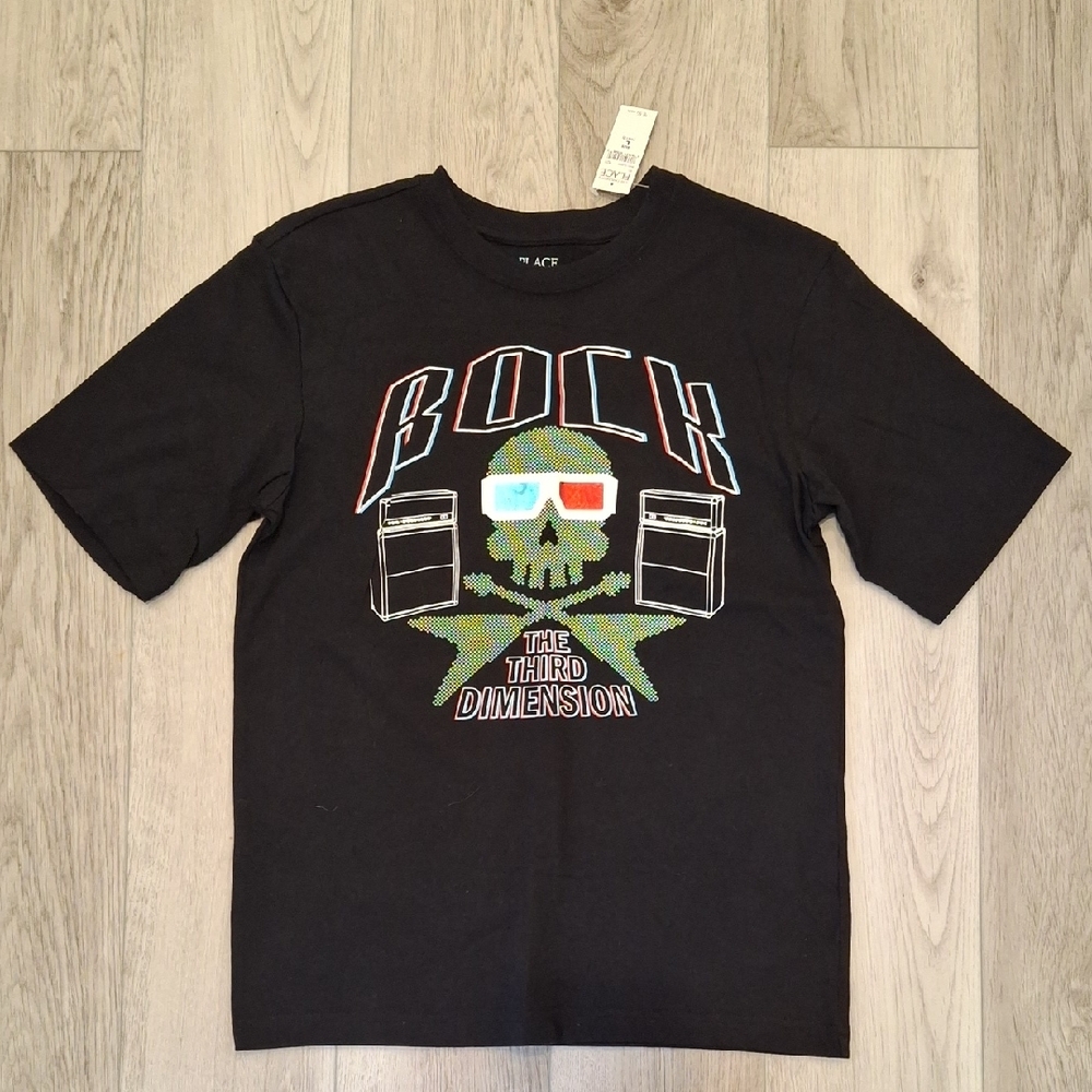 Kids Black Graphic Rock Skull 'Third Dimension' Tee
